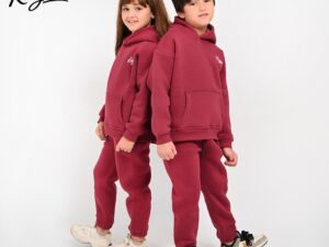 a.Unisex Fleece-Lined Maroon Tracksuit for Kids